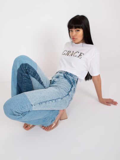 Tricou alb din bumbac cu inscriptie decorativa