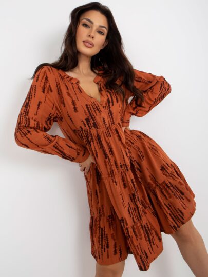 Rochie Maro Deschis Boho Cu Imprimeuri Și Volane
