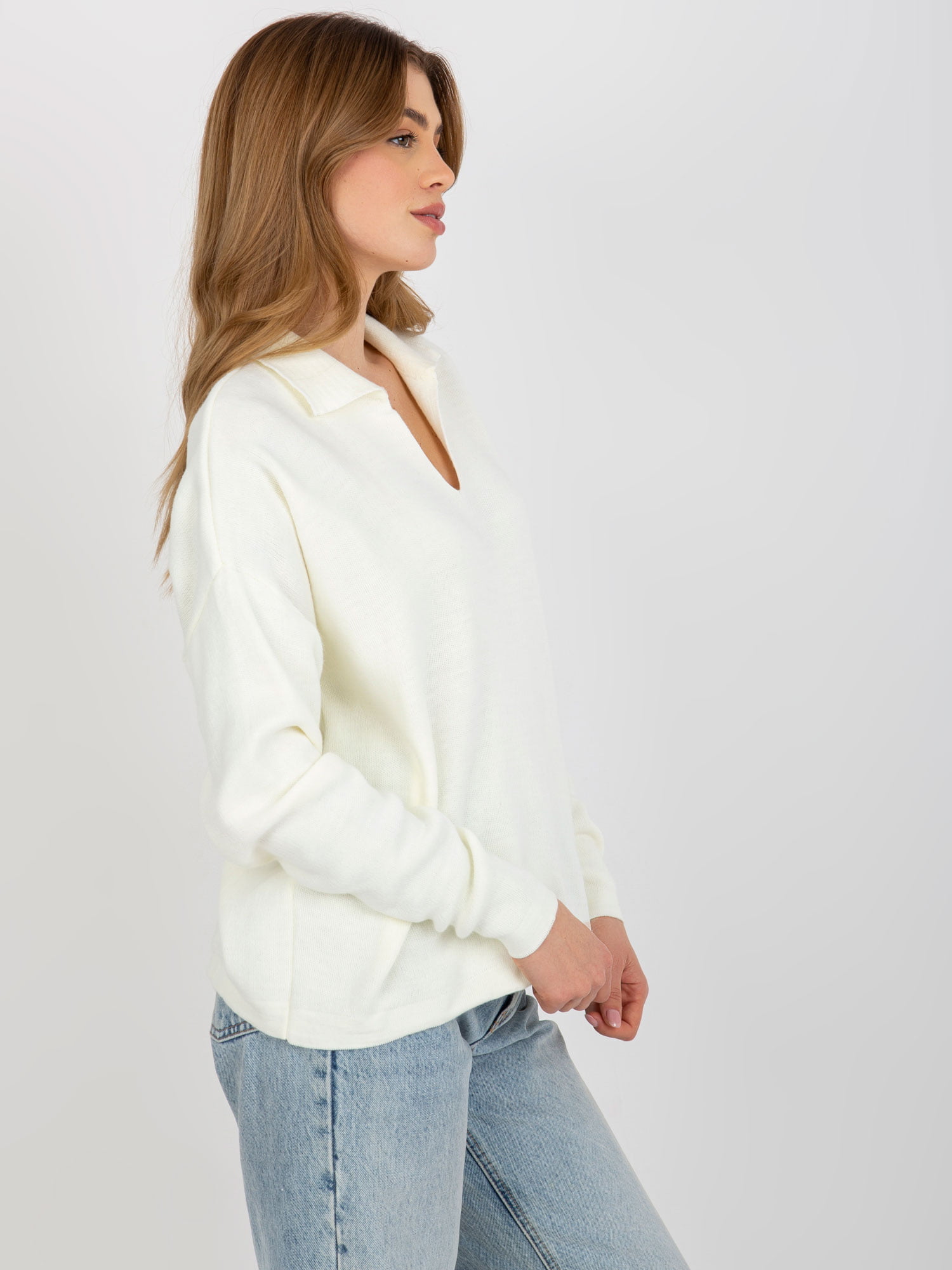 Pulover oversize cu guler ecru - imagine 3