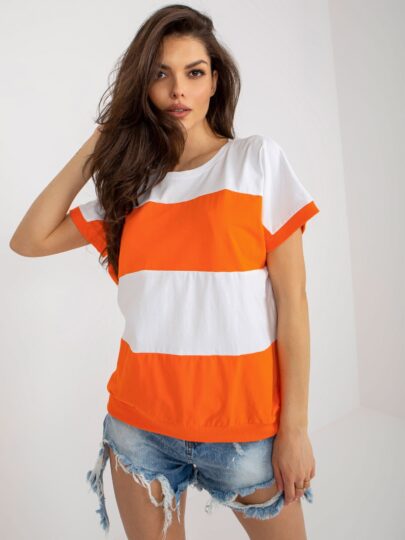 Tricou basic portocaliu si alb