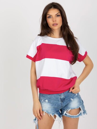Bluză basic din bumbac alb și fucsia