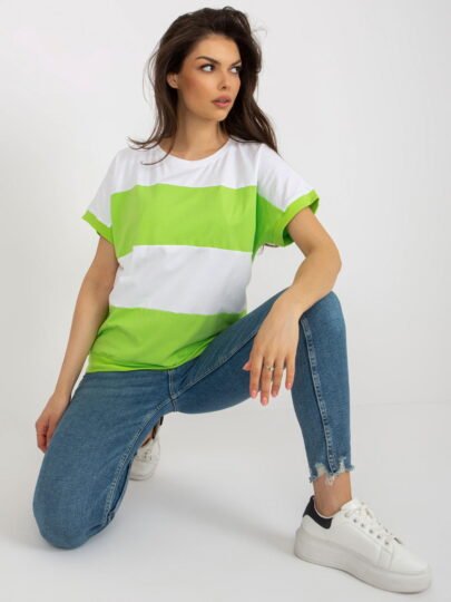 Tricou basic alb cu verde deschis
