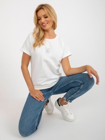 Bluza ecru din bumbac cu aplicatii