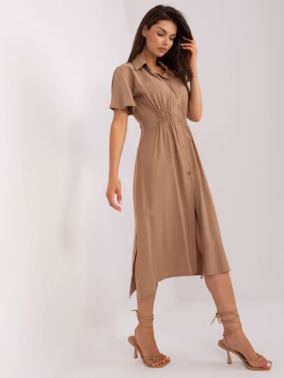 Rochie Cămașă Camel Cu Guler Zuluna