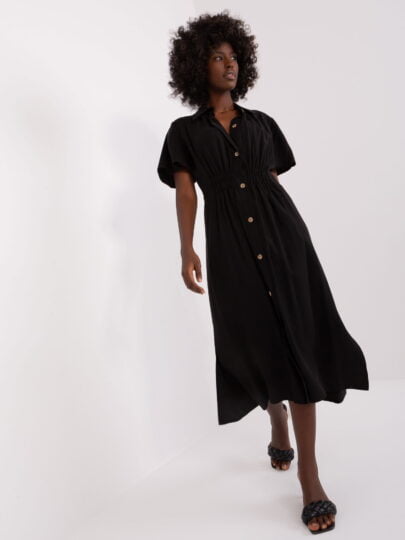 Rochie Cămașă Neagra Cu Guler  Zuluna