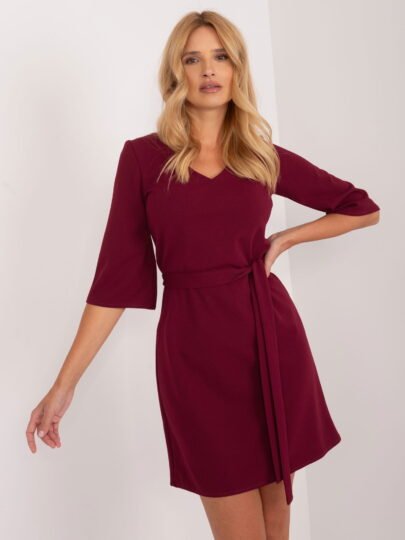 Rochie cocktail bordo cu maneci 3/4